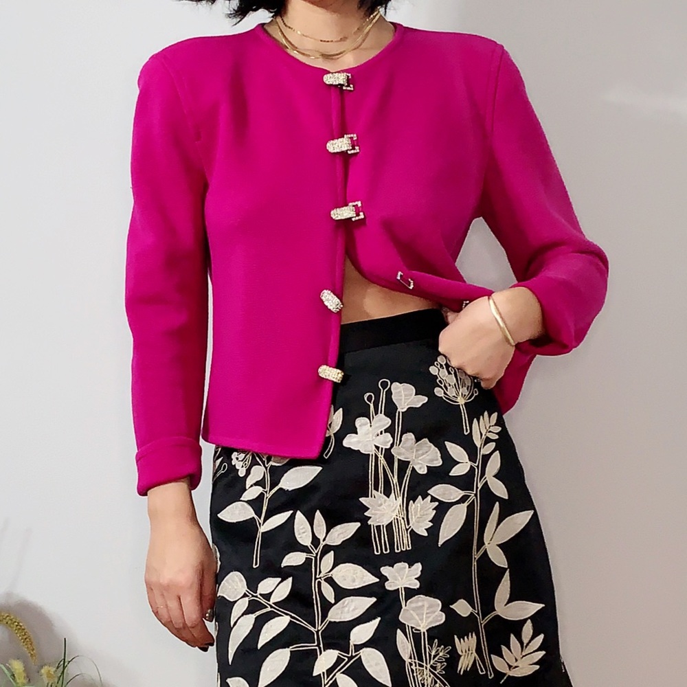 Deadstock 100% Wool Cardigan w/ Rhinestone Buttons